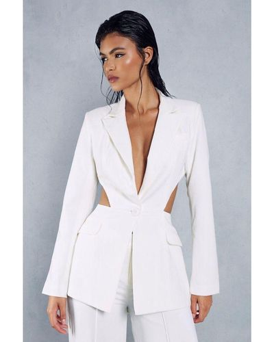 MissPap Cut Out Tailored Oversized Blazer - White