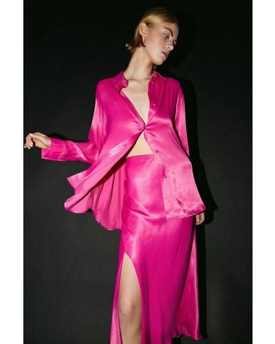 Warehouse Satin Slip Skirt Viscose - Pink