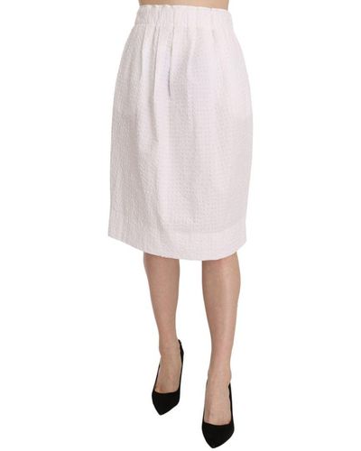 L'Autre Chose White Jacquard Plain Weave Stretch Midi Skirt Cotton