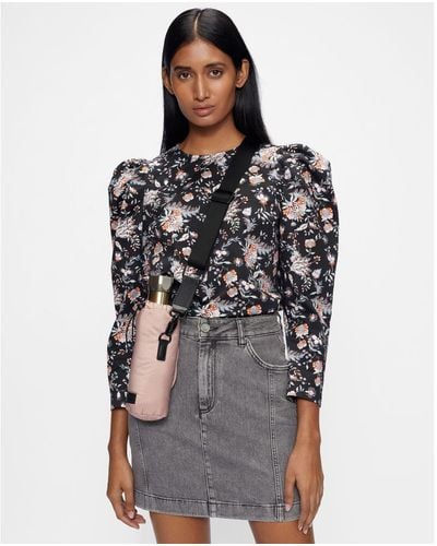 Ted Baker Aimil Puff Shoulder Top With Yoke - Grey