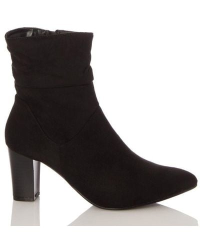 Quiz Wide Fit Black Faux Suede Ruched Ankle Boot