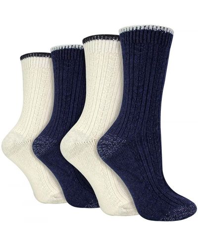 Wildfeet 4 Pack Ladies Cable Knit Socks - Blue