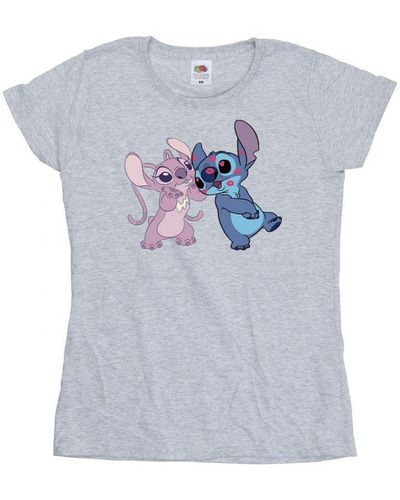Disney Ladies Lilo & Stitch Kisses Cotton T-Shirt (Sports) - Grey