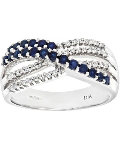 DIAMANT L'ÉTERNEL 9ct Witgouden Ring Met Diamant En Saffier - Blauw