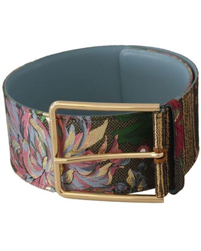Dolce & Gabbana Multicolour Leather Floral Embroid Logo Buckle Belt - Blue