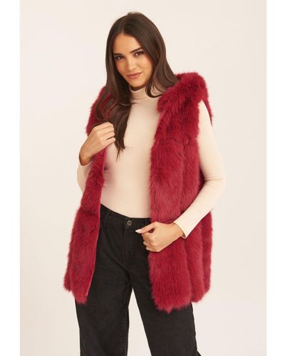Gini London Soft Touch Fur Longline Gilet - Red