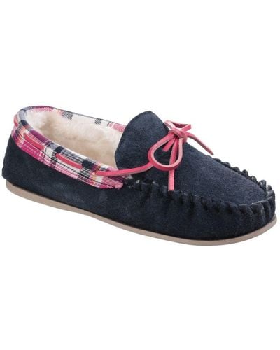 Cotswold Kilkenny Classic Fur Lined Moccasin Slippers - Blue