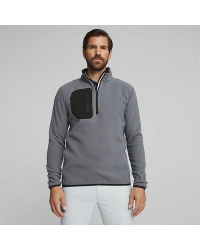 PUMA Golf Quarter-Zip Long Sleeve Fleece Top - Grey