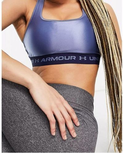 Under Armour Training Crossback Mid Support Sports Bra In Blue Shine
