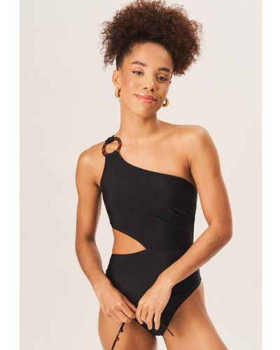 Gini London One Shoulder Ring Detail Cutout Swimsuit - Black
