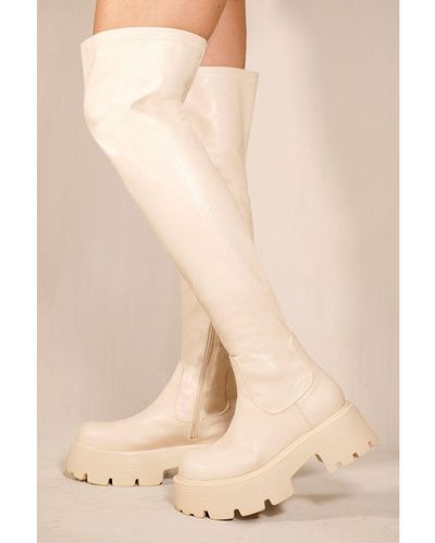 Where's That From 'Tilley' Chunky Chelasea Calf High Boots With Side Zip - Natural