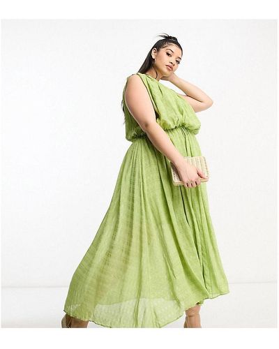 ASOS Design Gathered Textured High Low Midi Dress - Green