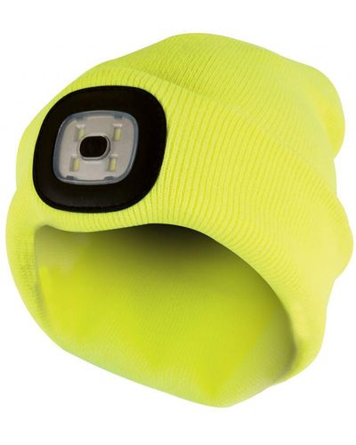 Sock Snob Adults / Winter Knit Beanie Hat With Led Glowing Light Torch - Yellow