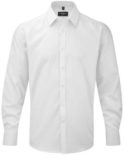 Russell Herringbone Long Sleeve Work Shirt () - White