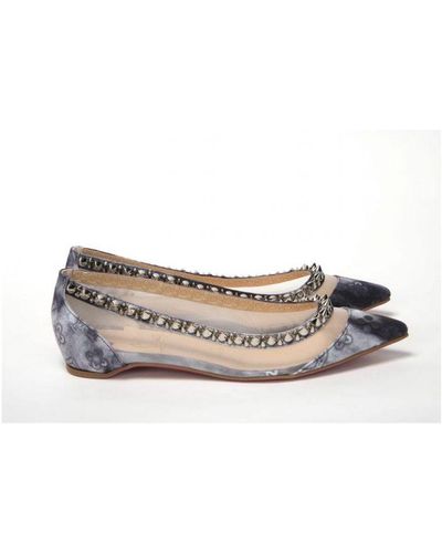 Christian Louboutin Multicolour Print Silver Flat Point Toe Shoe Mesh - White