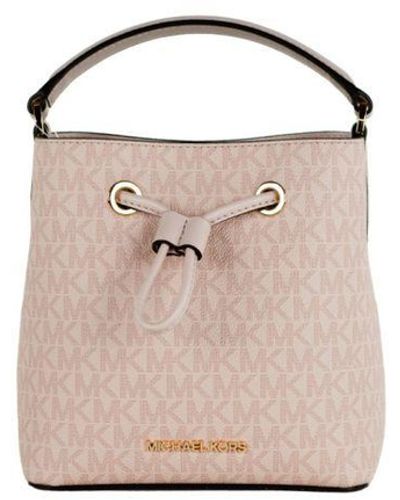 Michael Kors Suri Small Dark Powder Blush Signature Pvc Bucket Crossbody Handbag - Pink