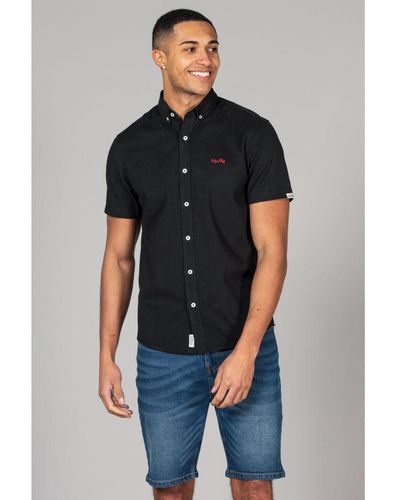 Tokyo Laundry Cotton Short Sleeved Button-Up Oxford Shirt - Black