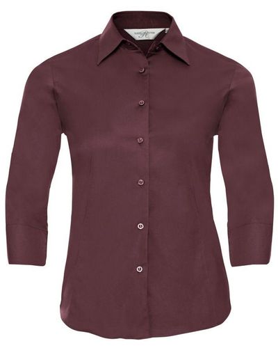 Russell Collection Ladies/ 3/4 Sleeve Easy Care Fitted Shirt (Port) - Purple
