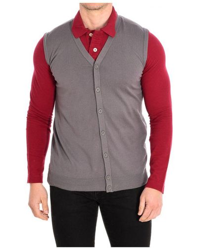 Benetton V-neck Knitted Vest 1p94u6249 Man Cotton - Red