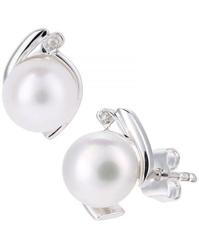 DIAMANT L'ÉTERNEL 9Ct, 0.01Ct Diamonds With Cultured Pearl Earrings - Metallic