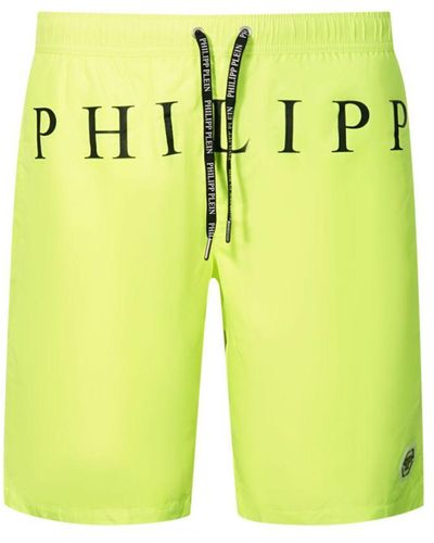 Philipp Plein Brand Logo Fluorescent Swim Shorts - Yellow