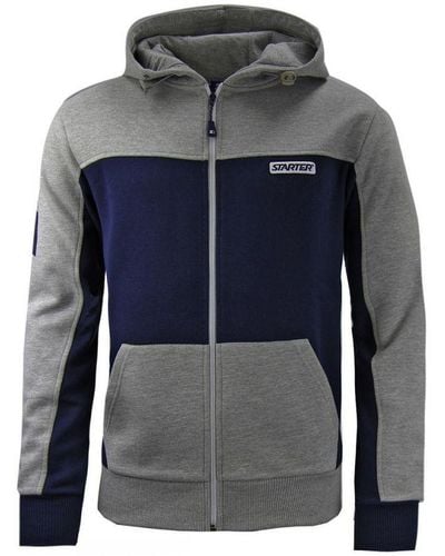 Starter Long Sleeve Grey Zip Up Hooded Track Jacket Cpe00039 Ath Marl Cotton - Blue