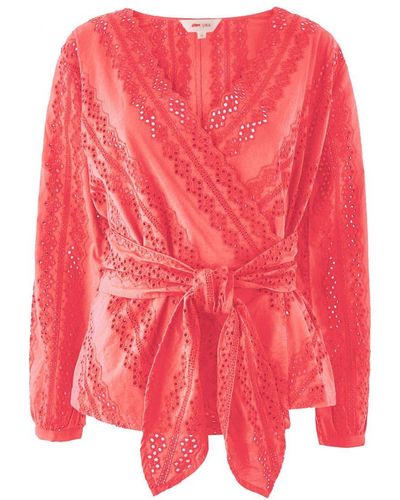 Marks & Spencer Broderie Anglais Wrap Blouse - Red