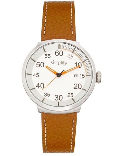 Simplify The 7100 Leather-band Watch W/date Stainless Steel - White