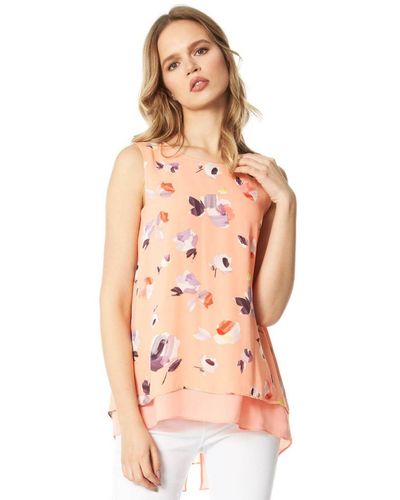 Roman Abstract Floral Print Vest Top - Pink
