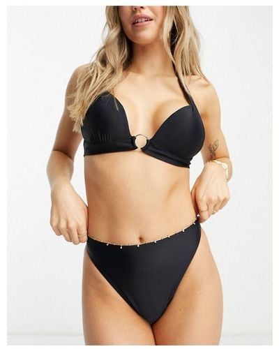 South Beach Halterneck Bikini With Ring Detail - Black