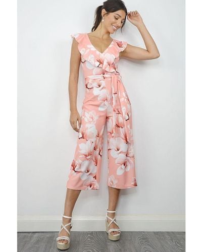 Quiz Coral Floral Culotte Jumpsuit - Pink