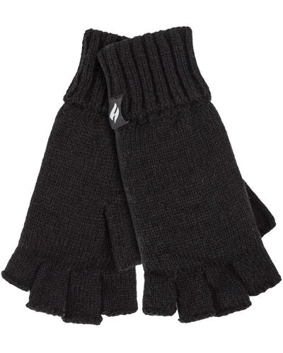 Heat Holders Ladies Solid Knitted Fingerless Gloves - Black