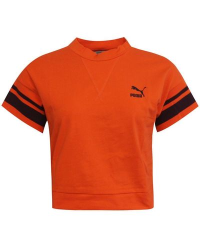 PUMA Tipping Tee Short Sleeved Orange Crew Neck Crop Top 575481 93 Rw44 Textile
