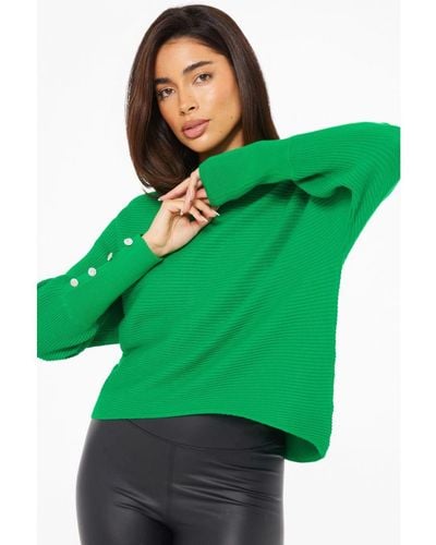 Quiz Jade Light Knit Buttoned Jumper Viscose - Green