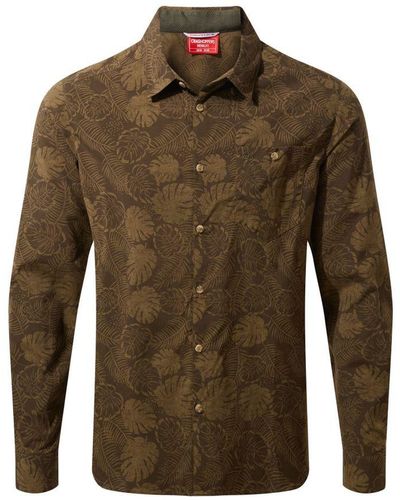 Craghoppers Nosilife Lester Long Sleeved Shirt (bosgroene Druk) - Bruin