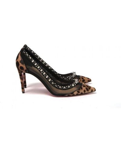 Christian Louboutin Brown Silver Leopard Nappa And Mesh Studded High Heels Court Shoes Leather - Black