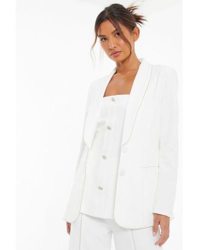 Quiz Embellished Trim Tailored Blazer - White