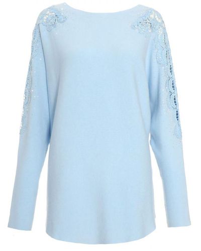 Quiz Light Knit Embellished Jumper Viscose - Blue