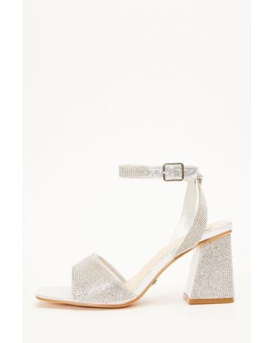 Quiz Silver Shimmer Diamante Heeled Sandals - White