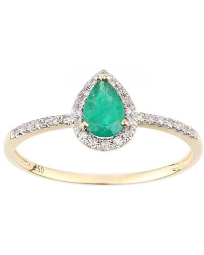 DIAMANT L'ÉTERNEL 18kt Geelgouden Ring Met Druppelvormige Smaragd En Diamant