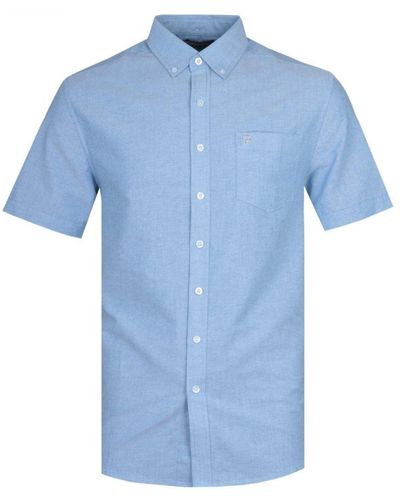 Farah Drayton Oxford-overhemd Met Korte Mouwen En Moderne Pasvorm, Blauw