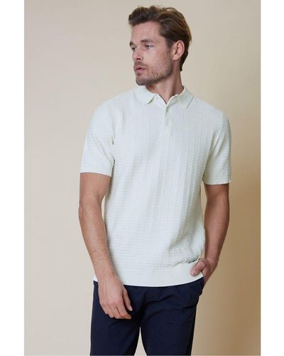 Threadbare Ecru 'halliwell' Cotton Mix Short Sleeve Textured Knitted Polo Shirt - White