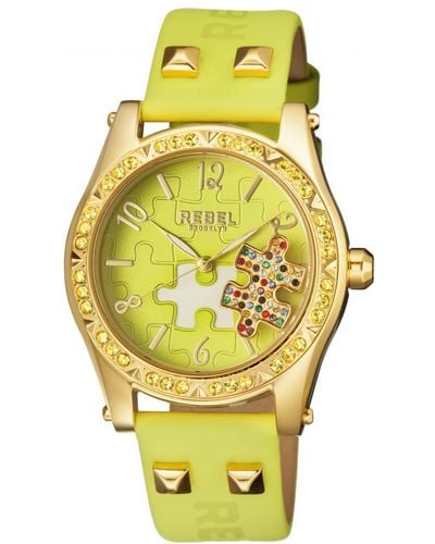 Rebel Gravesend Lime Dial Leather Watch - Metallic