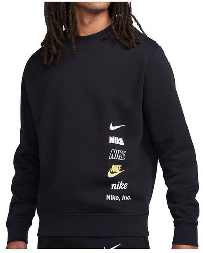 Nike Club Fleece Crew Sweatshirt In Black Cotton - Blue