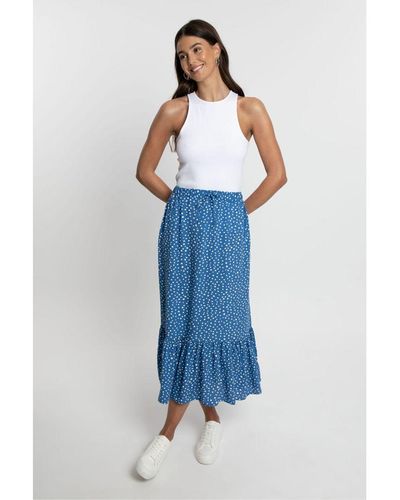 Threadbare 'Rain' Frill Hem Midi Skirt With Drawstring Waist - Blue