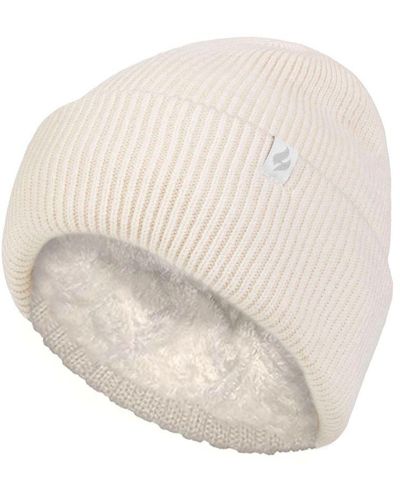 Heat Holders Ladies Fleece Lined Ribbed Turnover Hat - White