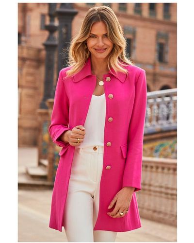 Sosandar Hot Pink Coat With Gold Button Detail