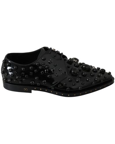 Dolce & Gabbana Black Leather Crystals Dress Broque Shoes