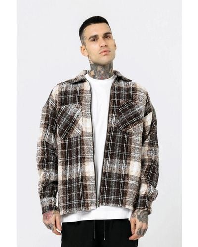 Good For Nothing Wool Blend Check Overshirt - Grey