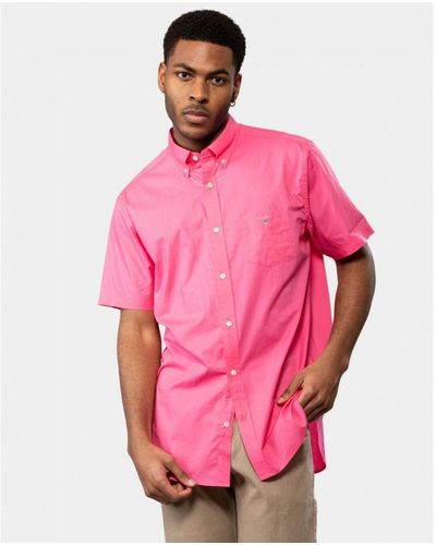 GANT Regular Broadcloth Short Sleeve Button Down Shirt - Pink